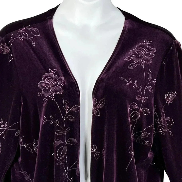 VTG S.L. Fashions Womens 20W Plum Kimono Cardigan Velvet Blazer Open Front Boho - Picture 6 of 15